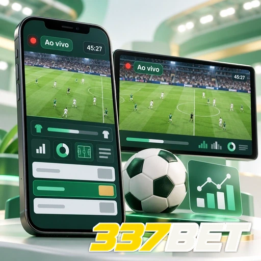 337BET — ilustração de celular e tablet com uma partida de futebol ao vivo
