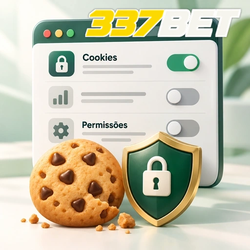 337BET — ilustração de configurações de cookies e permissões com escudo e cadeado