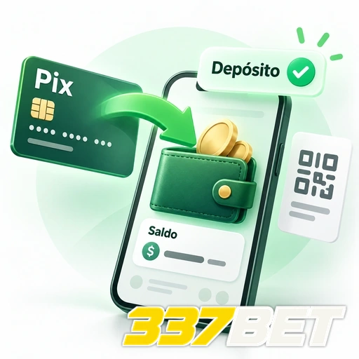337BET — ilustração de depósito Pix com QR code, carteira e saldo no celular