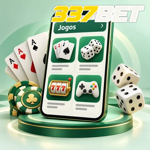 337BET — ilustração de jogos no celular com cartas, dados e fichas