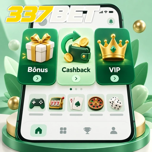 337BET — ilustração de lobby de jogos com bônus, cashback e área VIP