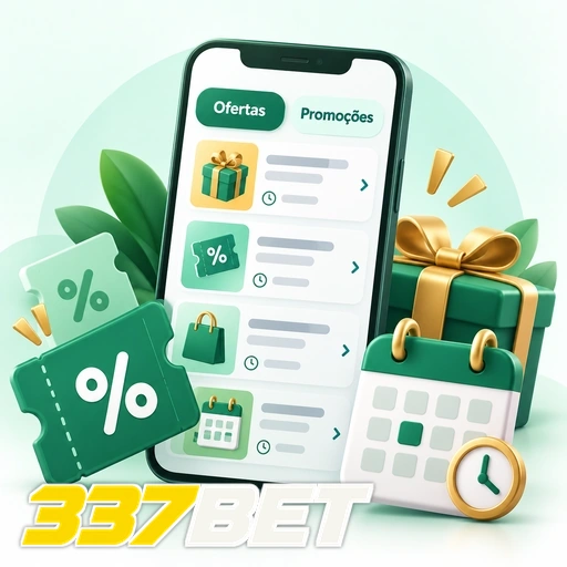 337BET — ilustração de ofertas e promoções no celular com presentes e símbolos de porcentagem
