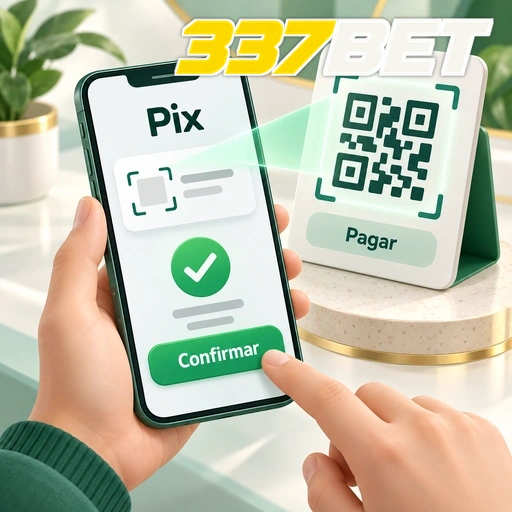 337BET — ilustração de pagamento Pix no celular com QR code e confirmação