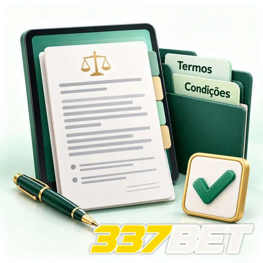 337BET — ilustração de termos e condições em documentos com caneta e símbolo de confirmação