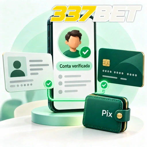 337BET — ilustração de verificação de conta com documento de identidade, cartão e carteira Pix